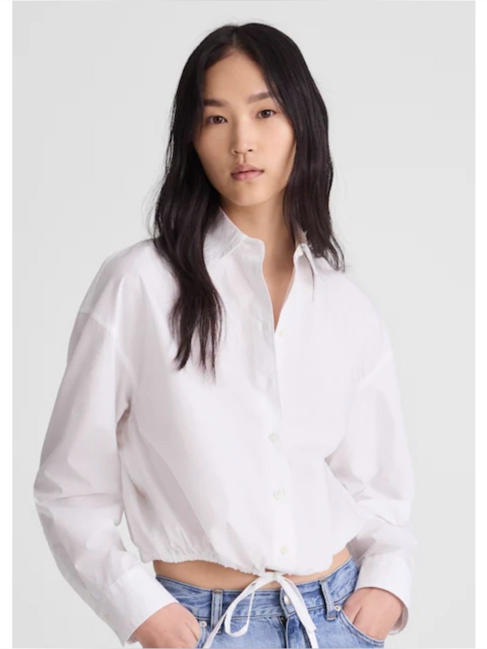 NWT Madewell Drawstring Button-Up Shirt in Poplin White